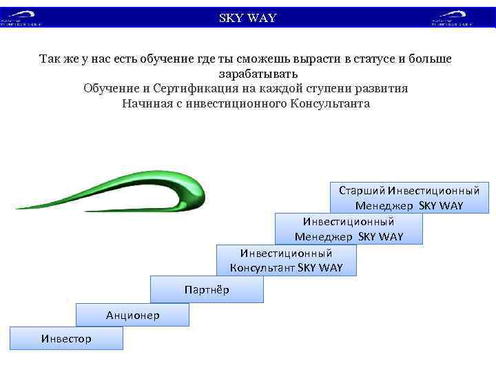 SKY WАY Так же у нас есть обучение где ты сможешь вырасти в статусе