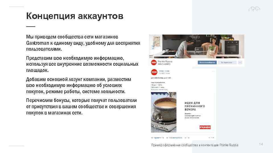 Концепция аккаунтов — Мы приведем сообщества сети магазинов Gastroman к единому виду, удобному для