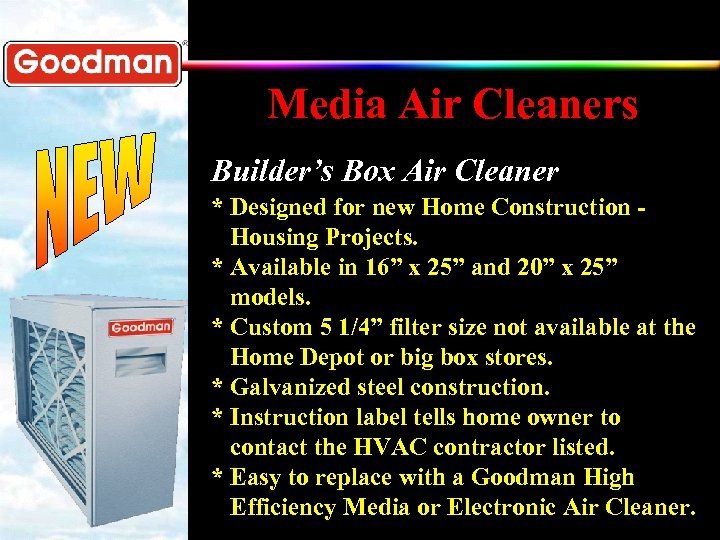Media Air Cleaners Builder’s Box Air Cleaner * Designed for new Home Construction Housing