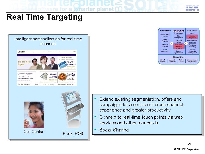 Real Time Targeting Intelligent personalization for real-time channels • • Call Center Kiosk, POS
