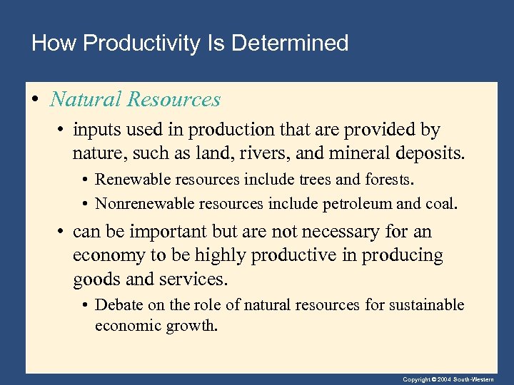 How Productivity Is Determined • Natural Resources • inputs used in production that are