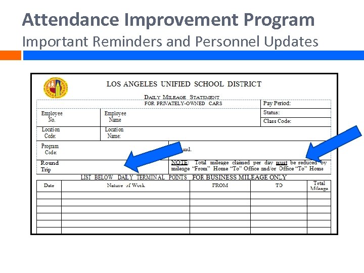 Attendance Improvement Program Important Reminders and Personnel Updates 