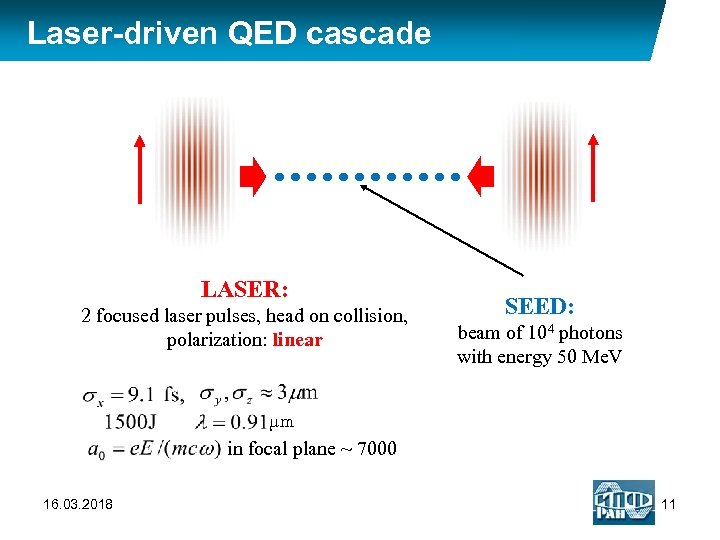 Laser-driven QED cascade LASER: 2 focused laser pulses, head on collision, polarization: linear SEED: