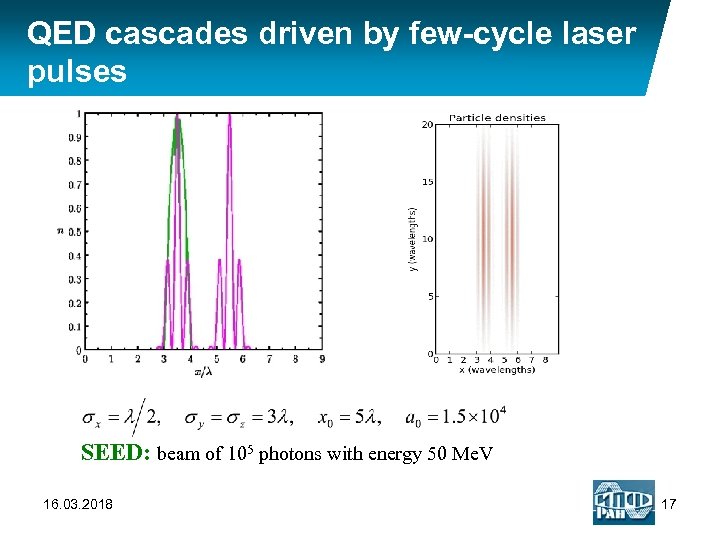 QED cascades driven by few-cycle laser pulses SEED: beam of 105 photons with energy