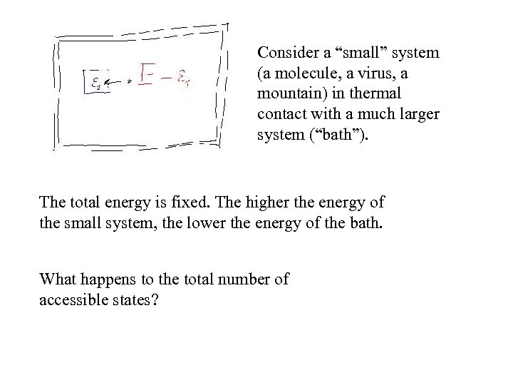 Consider a “small” system (a molecule, a virus, a mountain) in thermal contact with