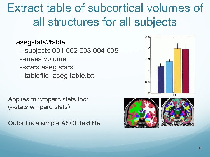 Extract table of subcortical volumes of all structures for all subjects asegstats 2 table