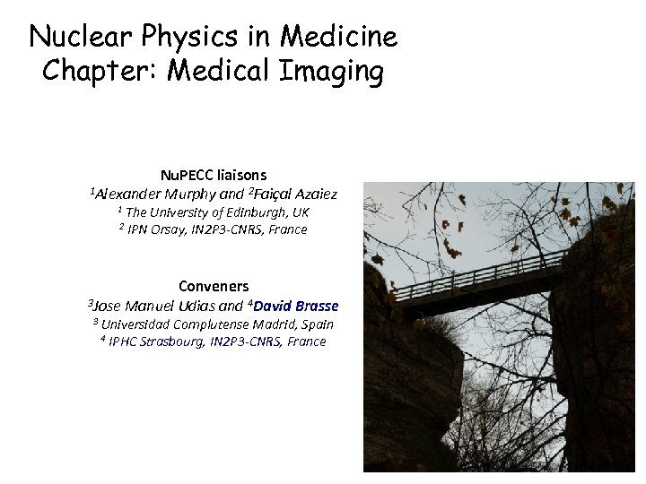 Nuclear Physics in Medicine Chapter: Medical Imaging Nu. PECC liaisons 1 Alexander Murphy and