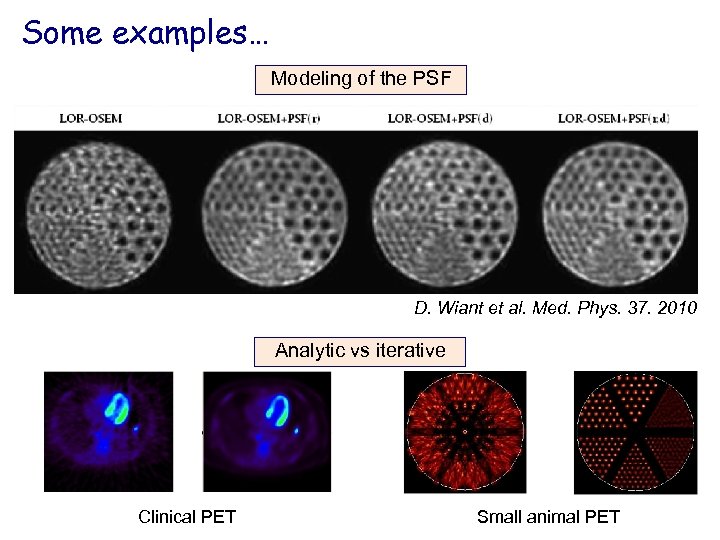 Some examples… Modeling of the PSF D. Wiant et al. Med. Phys. 37. 2010