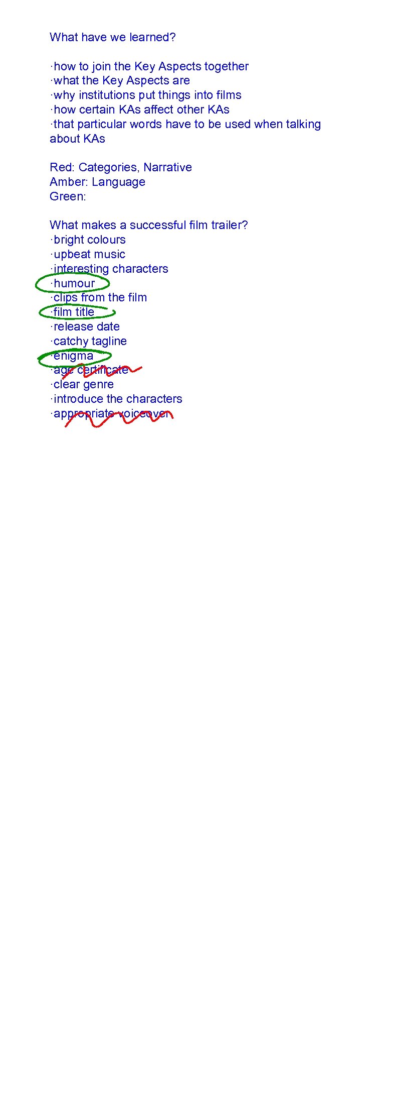 What have we learned? ·how to join the Key Aspects together ·what the Key