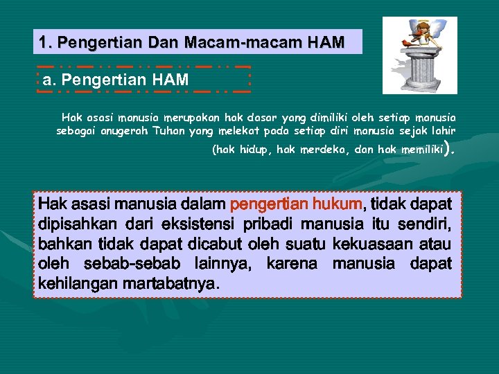 1. Pengertian Dan Macam-macam HAM a. Pengertian HAM Hak asasi manusia merupakan hak dasar
