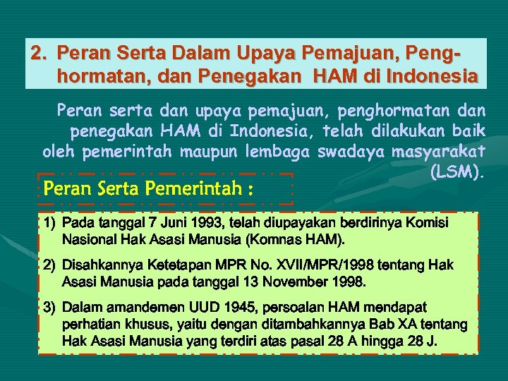 2. Peran Serta Dalam Upaya Pemajuan, Penghormatan, dan Penegakan HAM di Indonesia Peran serta