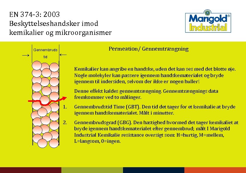 EN 374 -3: 2003 Beskyttelseshandsker imod kemikalier og mikroorganismer → Gennembruds tid ← Permeation/