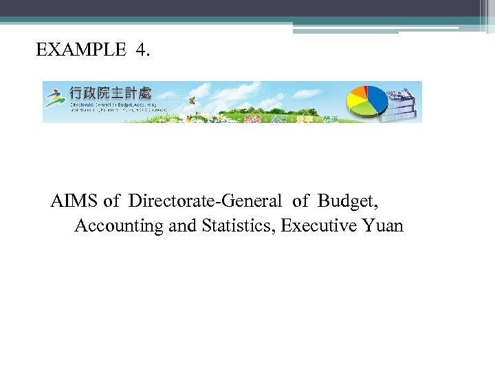 EXAMPLE 4. AIMS of Directorate-General of Budget, Accounting and Statistics, Executive Yuan 