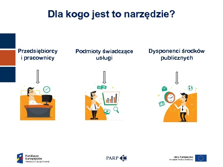 Dla kogo jest to narzędzie? Przedsiębiorcy i pracownicy Podmioty świadczące usługi Dysponenci środków publicznych