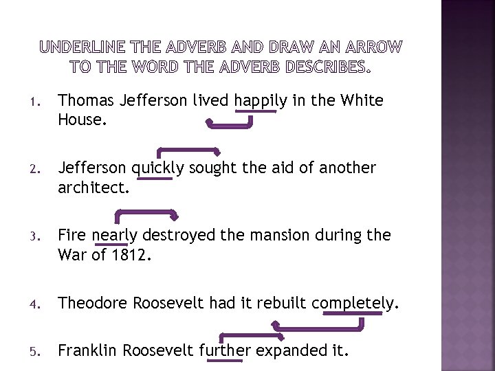 1. Thomas Jefferson lived happily in the White House. 2. Jefferson quickly sought the