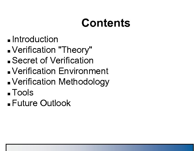 Contents Introduction n Verification 