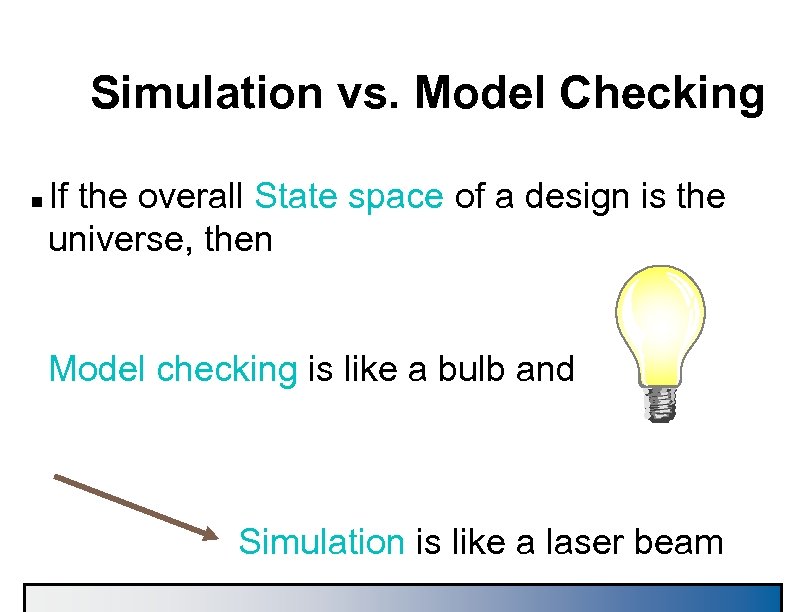 Simulation vs. Model Checking n If the overall State space of a design is