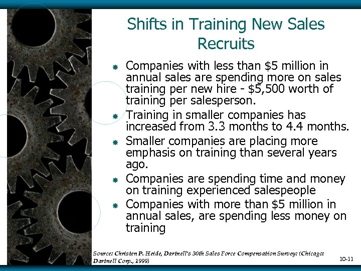 Shifts in Training New Sales Recruits ã ã ã Companies with less than $5