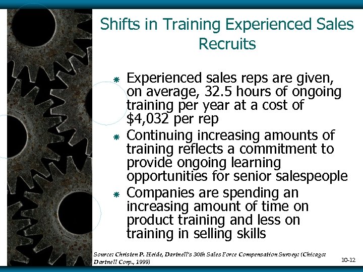 Shifts in Training Experienced Sales Recruits ã ã ã Experienced sales reps are given,