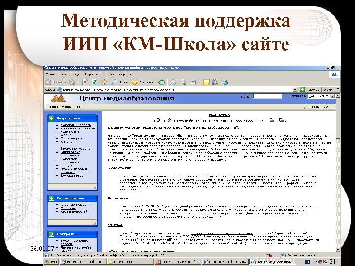 Методическая поддержка ИИП «КМ-Школа» сайте 26. 01. 07 21 