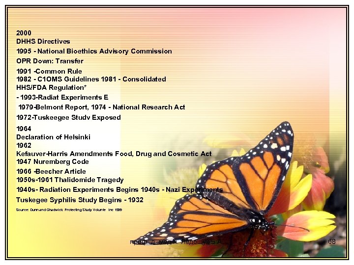 2000 DHHS Directives 1995 - National Bioethics Advisory Commission OPR Down: Transfer 1991 -Common