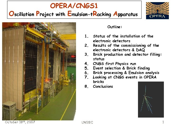 Oscillation OPERA/CNGS 1 Project with Emulsion-t. Racking Apparatus Outline: 1. 2. 3. 4. 5.