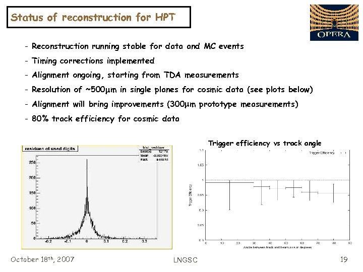 Status of reconstruction for HPT - Reconstruction running stable for data and MC events