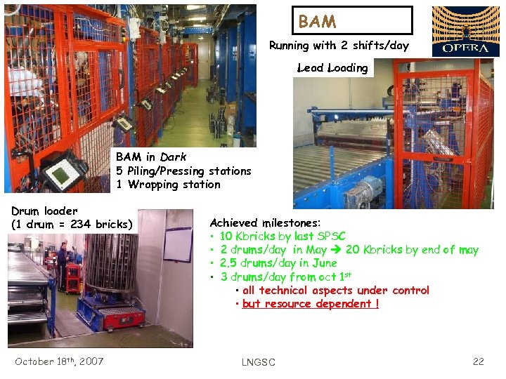 BAM Running with 2 shifts/day Lead Loading BAM in Dark 5 Piling/Pressing stations 1