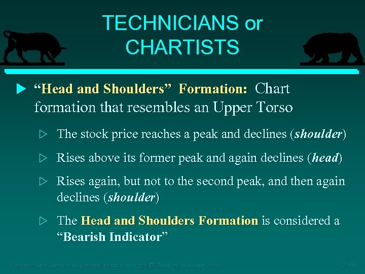 TECHNICIANS or CHARTISTS Chart formation that resembles an Upper Torso u “Head and Shoulders”