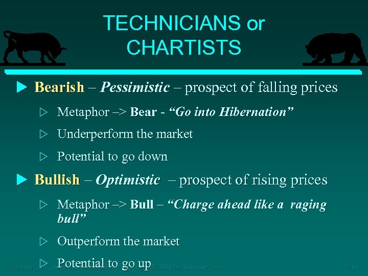 TECHNICIANS or CHARTISTS u Bearish – Pessimistic – prospect of falling prices w Metaphor