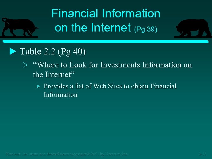 Financial Information on the Internet (Pg 39) u Table 2. 2 (Pg 40) w