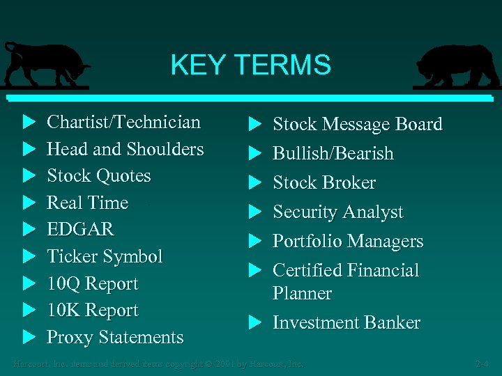 KEY TERMS u Chartist/Technician u Head and Shoulders u Stock Message Board u Stock