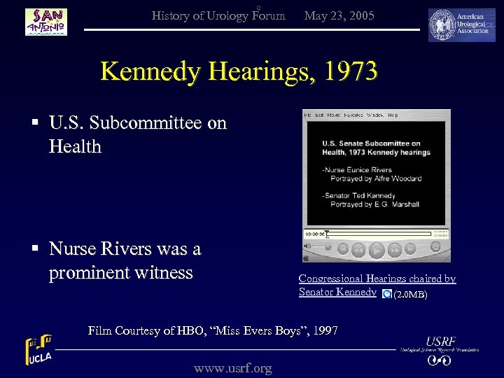 9 History of Urology Forum May 23, 2005 Kennedy Hearings, 1973 § U. S.