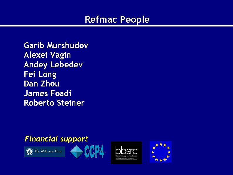 Refmac People Garib Murshudov Alexei Vagin Andey Lebedev Fei Long Dan Zhou James Foadi