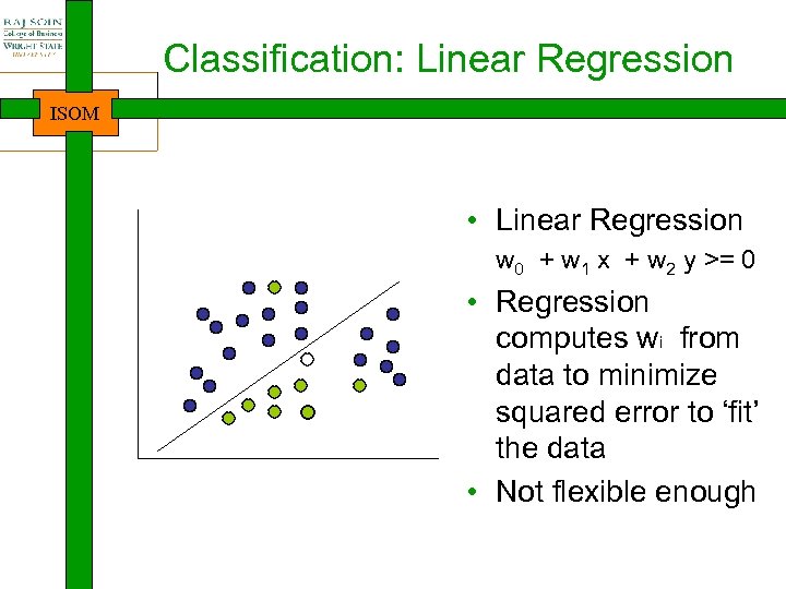 Classification: Linear Regression ISOM • Linear Regression w 0 + w 1 x +