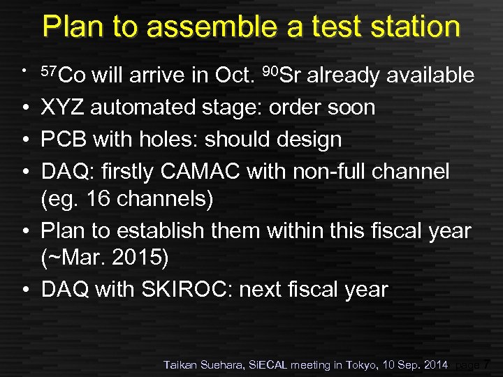 Plan to assemble a test station • 57 Co • • • will arrive