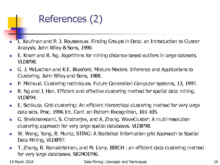 References (2) n n n n n L. Kaufman and P. J. Rousseeuw. Finding