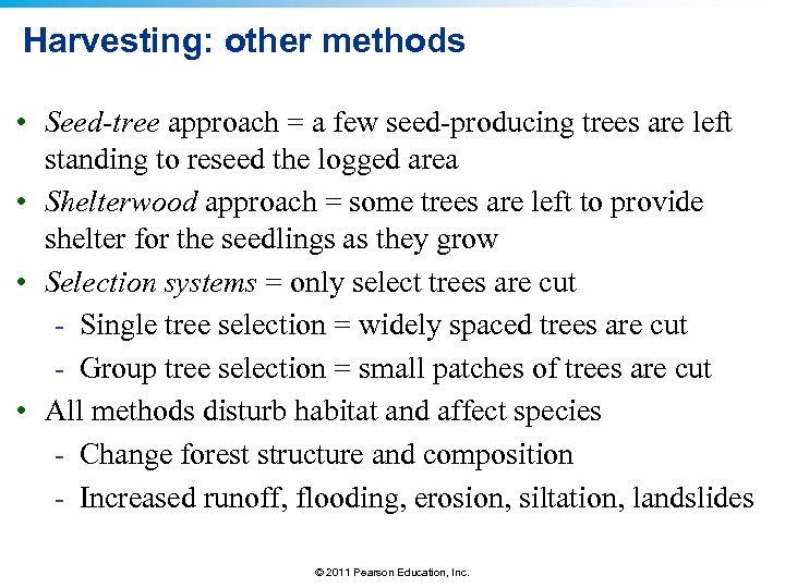 Harvesting: other methods • Seed-tree approach = a few seed-producing trees are left standing