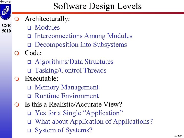 Software Design Levels m CSE 5810 m m m Architecturally: q Modules q Interconnections