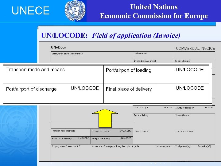 UNECE United Nations Economic Commission for Europe UN/LOCODE: Field of application (Invoice) 