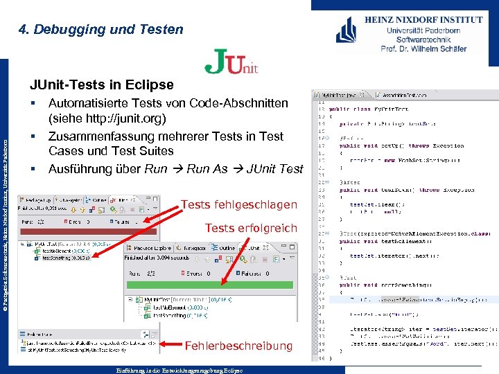 4. Debugging und Testen JUnit-Tests in Eclipse © Fachgebiet Softwaretechnik, Heinz Nixdorf Institut, Universität