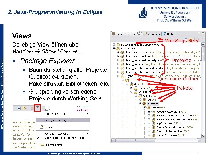 2. Java-Programmierung in Eclipse Views © Fachgebiet Softwaretechnik, Heinz Nixdorf Institut, Universität Paderborn Beliebige
