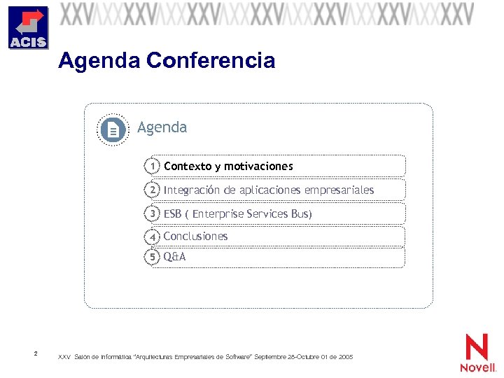 Agenda Conferencia Agenda 1 Contexto y motivaciones 2 Integración de aplicaciones empresariales 3 ESB