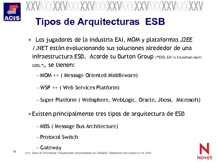 Tipos de Arquitecturas ESB + Los jugadores de la industria EAI, MOM y plataformas