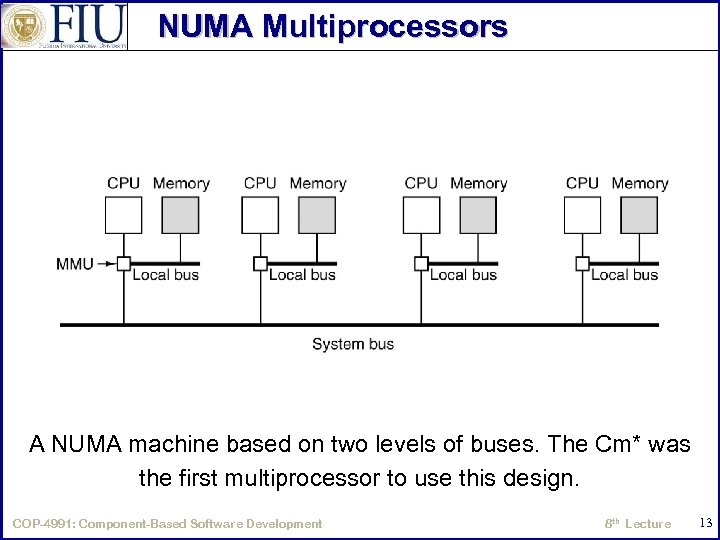 NUMA Multiprocessors A NUMA machine based on two levels of buses. The Cm* was