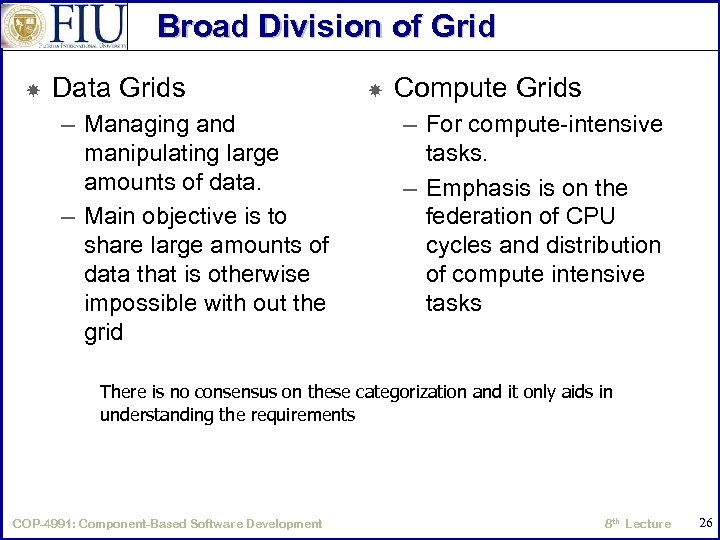 Broad Division of Grid Data Grids – Managing and manipulating large amounts of data.