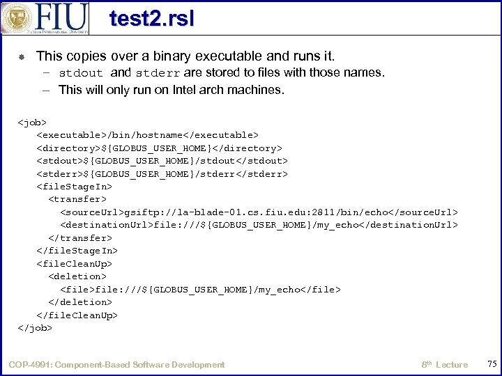 test 2. rsl This copies over a binary executable and runs it. – stdout