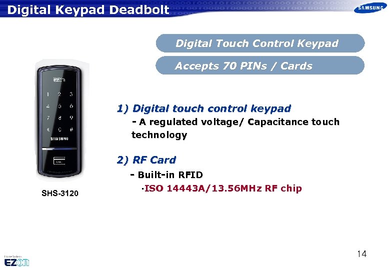 Digital Keypad Deadbolt Digital Touch Control Keypad Accepts 70 PINs / Cards 1) Digital