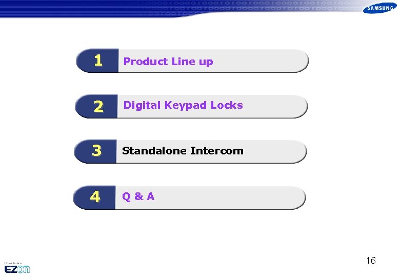 1 Product Line up 2 Digital Keypad Locks 3 Standalone Intercom 4 Q&A 16
