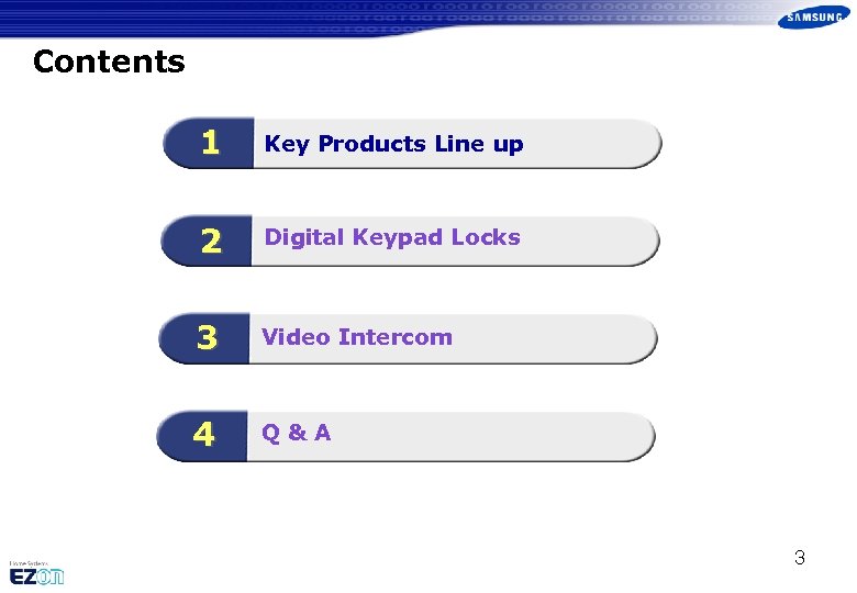 Contents 1 Key Products Line up 2 Digital Keypad Locks 3 Video Intercom 4